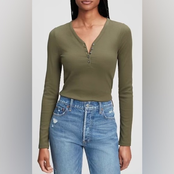 GAP Henley T-Shirt | Olive Green | L - Picture 1 of 7